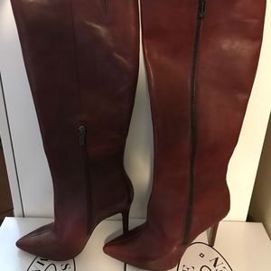 Jessica Simpson Burgundy Leather Knee High Boots